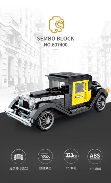 Klocki Sembo - Zestaw antycznych samochodów Vintage Model, budowlany, kreatywny, samochody miejskie, moc prędkości, technika wyścigowa - Wianko - 2