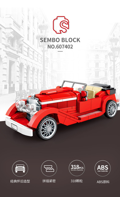 Klocki Sembo - Zestaw antycznych samochodów Vintage Model, budowlany, kreatywny, samochody miejskie, moc prędkości, technika wyścigowa - Wianko - 17