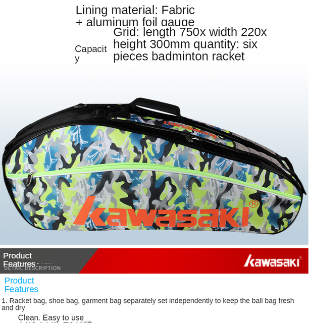 Oryginalna torba tenisowa Kawasaki - sportowy dodatek dla mężczyzn i kobiet - Wianko - 12