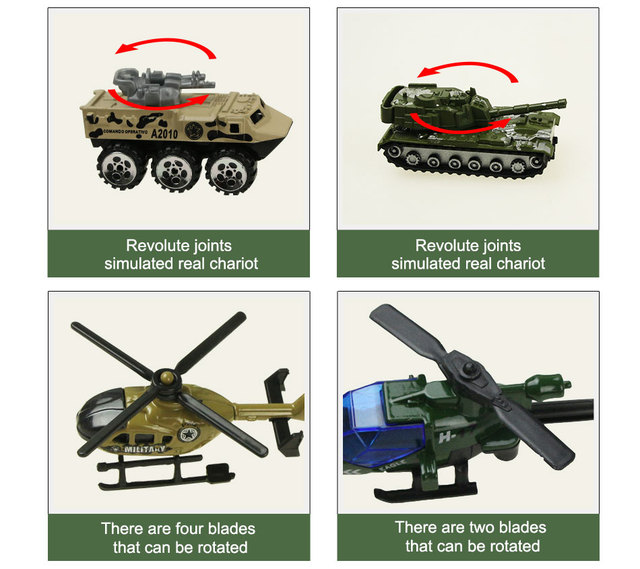 Zestaw 4 pojazdów wojskowych Diecast: samochód, zbiornik, helikopter - dla chłopców - Wianko - 7