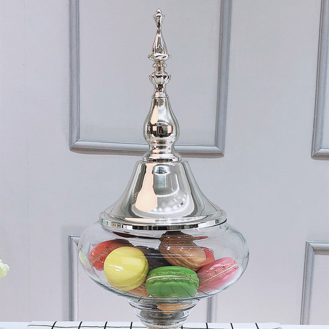 Stół metalowy dekoracyjny stojak wystawowy szklany słój na słodycze srebrna perła na wysokiej stopce ciasto Pan talerzyk deserowy taca wazon[Propozycja dopracowanego tytułu]: Stojak na słodycze - Stół metalowy z dekoracyjnym szklanym słojem, wysoka stopka, srebrna perła - Wianko - 6