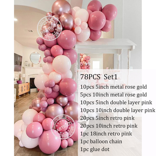 Zestaw 78 różowych balonów Retro Garland Arch - dekoracje Baby Shower, walentynki, ślub, urodziny - Wianko - 2