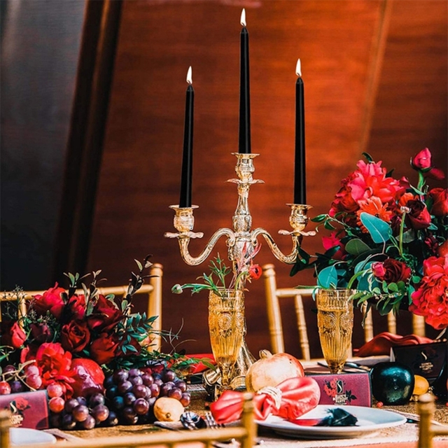 Zestaw 14 bezwonnych świec stożkowych w świecznikach, palących się przez 8 godzin, na dekorację domu, wesel, imprez i specjalnych okazji - Wianko - 6