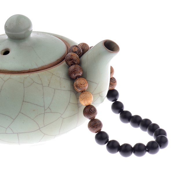 Pleciona bransoletka z naturalnego drewna 8mm dla mężczyzn i kobiet - Millettia Laurentii, biżuteria joga, medytacja - Wianko - 15