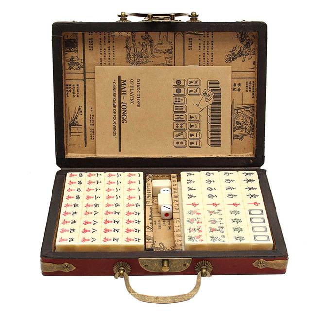 Portable Travel Mahjong - 144 sztuki z antycznym skórzanym etui i instrukcją po angielsku - praktyczne i łatwe do przenoszenia, łatwe do odczytania - Wianko - 3