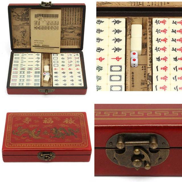 Portable Travel Mahjong - 144 sztuki z antycznym skórzanym etui i instrukcją po angielsku - praktyczne i łatwe do przenoszenia, łatwe do odczytania - Wianko - 1