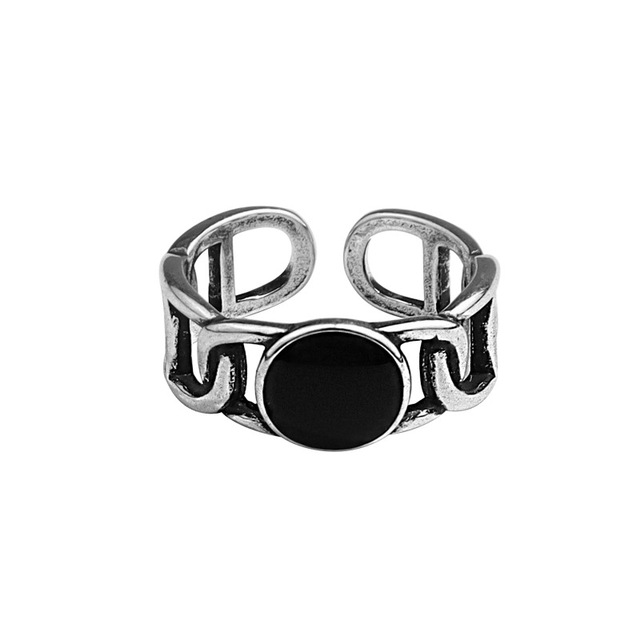 Srebrny pierścionek w stylu vintage z geometrycznym wzorem, regulowany łańcuchem, męski i damski - Wianko - 10