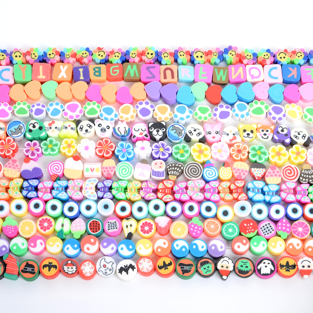 30 sztuk Smiley/owoce/nadruk zwierzęta koraliki glina polimerowa 10mm - mieszane kolory, modelina DIY na tworzenie biżuterii - Wianko - 1