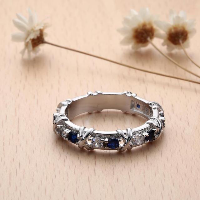 Pierścień ślubny dla kobiet z białym cyrkonem, kolor srebrny/niebieski - ekskluzywna biżuteria - Wianko - 8