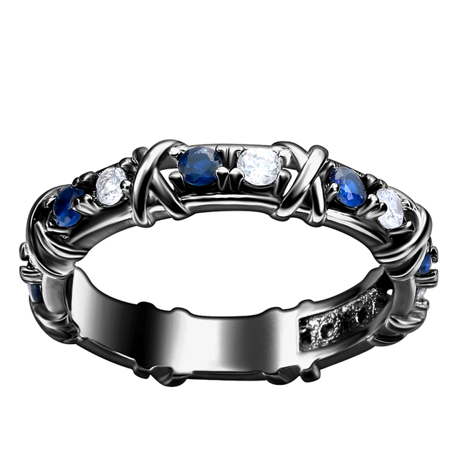 Pierścień ślubny dla kobiet z białym cyrkonem, kolor srebrny/niebieski - ekskluzywna biżuteria - Wianko - 2