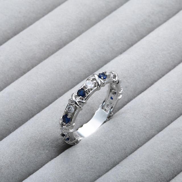 Pierścień ślubny dla kobiet z białym cyrkonem, kolor srebrny/niebieski - ekskluzywna biżuteria - Wianko - 7