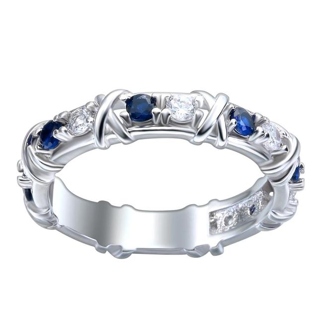 Pierścień ślubny dla kobiet z białym cyrkonem, kolor srebrny/niebieski - ekskluzywna biżuteria - Wianko - 6