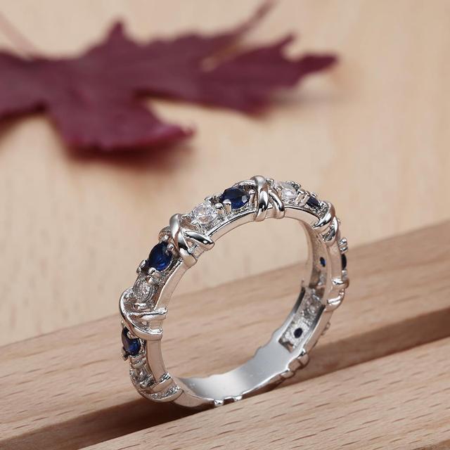 Pierścień ślubny dla kobiet z białym cyrkonem, kolor srebrny/niebieski - ekskluzywna biżuteria - Wianko - 9