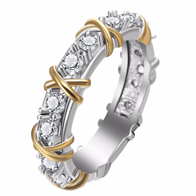 Pierścień ślubny dla kobiet z białym cyrkonem, kolor srebrny/niebieski - ekskluzywna biżuteria - Wianko - 1
