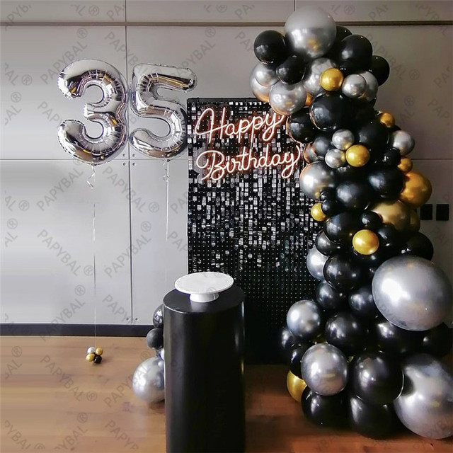 Zestaw 77 czarnych lateksowych balonów 32 cala z chromowanym srebrnym numerem - dekoracja urodzinowa i ślubna - Wianko - 2