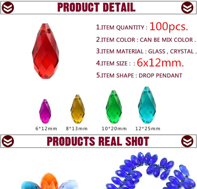 95 sztuk koralików Lampwork ze szklaną kroplą 6x12mm Crystal Droplet Beads - hurtowa oferta, ręcznie robione akcesoria do tworzenia biżuterii - Wianko - 1