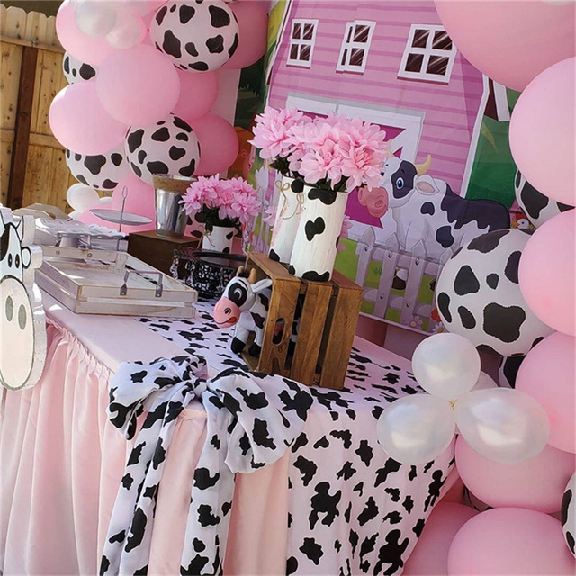 74 sztuki różowych lateksowych balonów z motywem krowy dekoracje Baby Shower urodzinowe Balon Garland talerz Farm Party Supplies - Wianko - 4