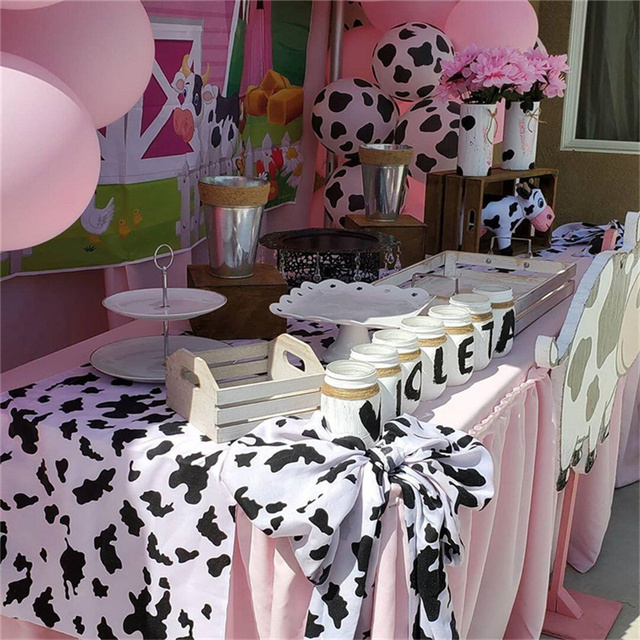 74 sztuki różowych lateksowych balonów z motywem krowy dekoracje Baby Shower urodzinowe Balon Garland talerz Farm Party Supplies - Wianko - 5