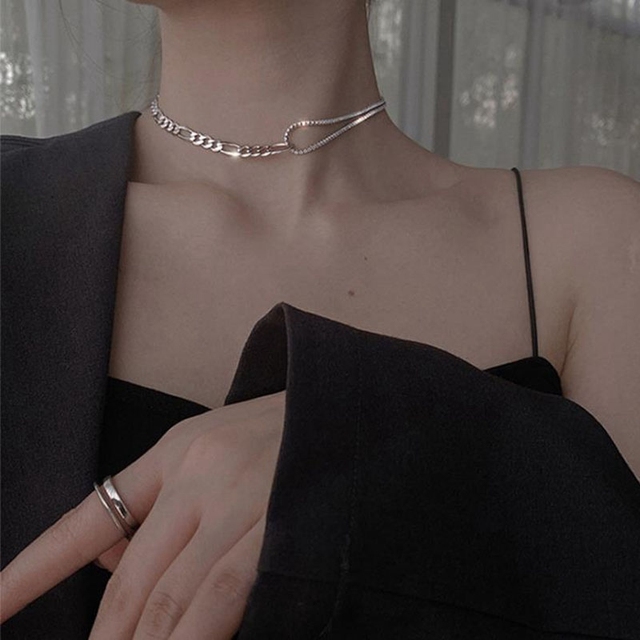 Asymetryczny naszyjnik 925 Sterling Silver z cyrkoniami | Modna biżuteria dla kobiet | Elegancki łańcuszek do obojczyka | S-N259 - Wianko - 8