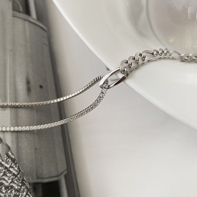 Asymetryczny naszyjnik 925 Sterling Silver z cyrkoniami | Modna biżuteria dla kobiet | Elegancki łańcuszek do obojczyka | S-N259 - Wianko - 10