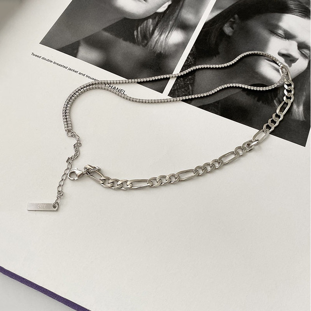 Asymetryczny naszyjnik 925 Sterling Silver z cyrkoniami | Modna biżuteria dla kobiet | Elegancki łańcuszek do obojczyka | S-N259 - Wianko - 7