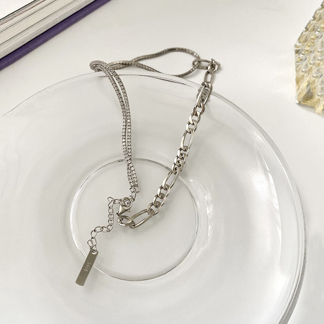 Asymetryczny naszyjnik 925 Sterling Silver z cyrkoniami | Modna biżuteria dla kobiet | Elegancki łańcuszek do obojczyka | S-N259 - Wianko - 12