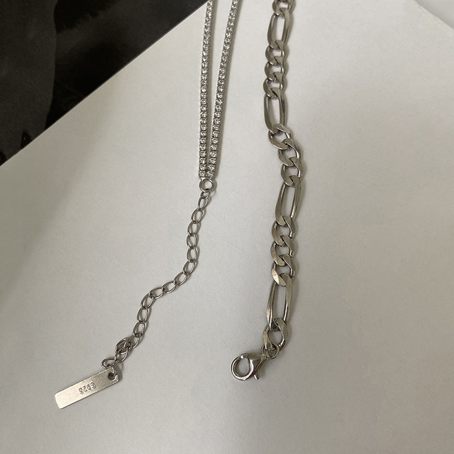 Asymetryczny naszyjnik 925 Sterling Silver z cyrkoniami | Modna biżuteria dla kobiet | Elegancki łańcuszek do obojczyka | S-N259 - Wianko - 3