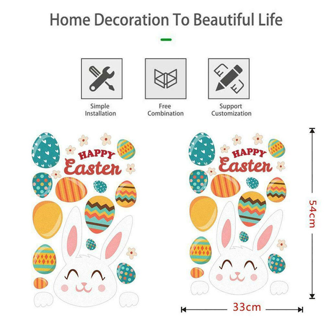 Naklejki ścienne - zestaw 2 sztuk: królik w jajku, wielkanocne dekoracje DIY dla okna i ściany - Wianko - 6
