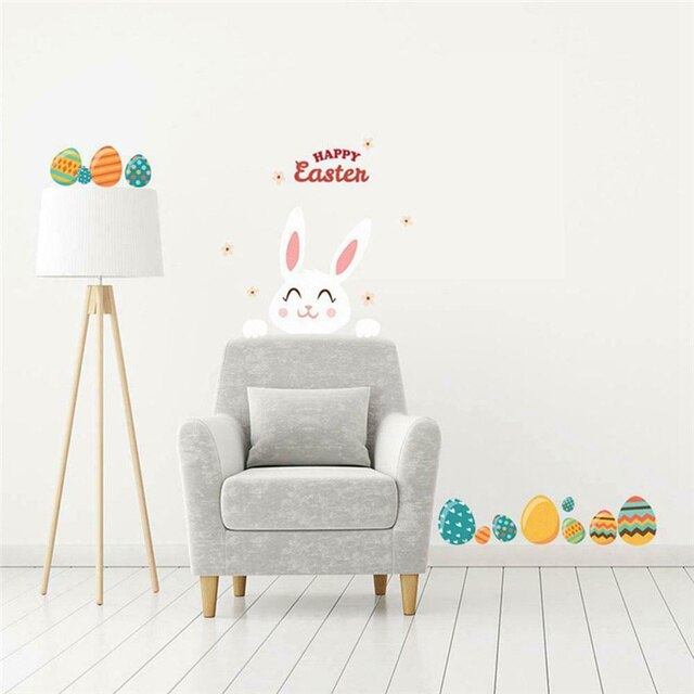 Naklejki ścienne - zestaw 2 sztuk: królik w jajku, wielkanocne dekoracje DIY dla okna i ściany - Wianko - 3