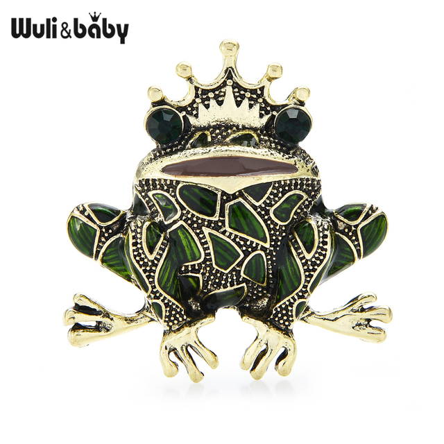 Broszka emaliowana zielona korona żaba Wuli & baby, nowy projekt 2021 - Wianko - 1