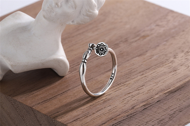 Elegancki pierścień z mini korzeniem lotosu, wykonany z 925 srebra, dla kobiet – możliwość regulacji rozmiaru - Wianko - 23