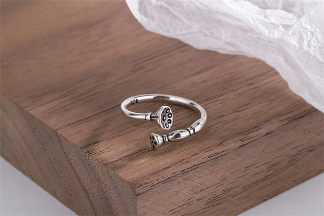 Elegancki pierścień z mini korzeniem lotosu, wykonany z 925 srebra, dla kobiet – możliwość regulacji rozmiaru - Wianko - 24