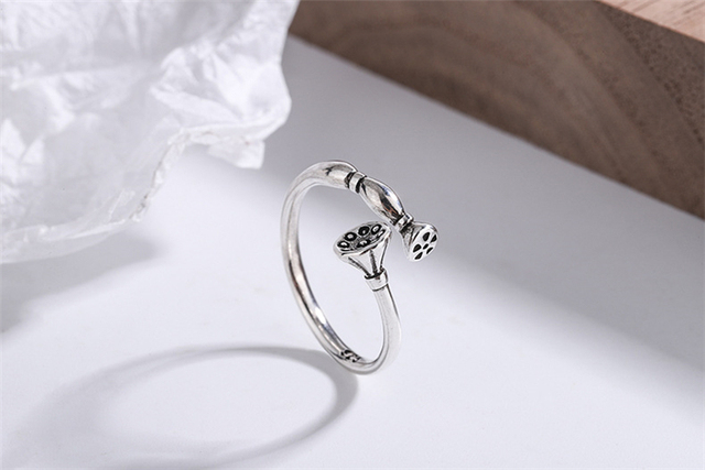 Elegancki pierścień z mini korzeniem lotosu, wykonany z 925 srebra, dla kobiet – możliwość regulacji rozmiaru - Wianko - 21