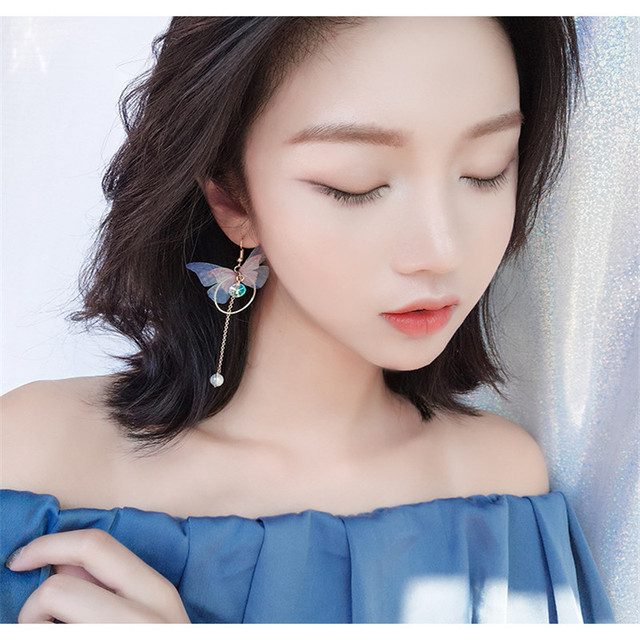 Kolczyki damskie wiszące z długim motylem i zawieszką, srebrny kolor, metalowa biżuteria z trendy, koreański styl - prezent modowy 2020 - Wianko - 38