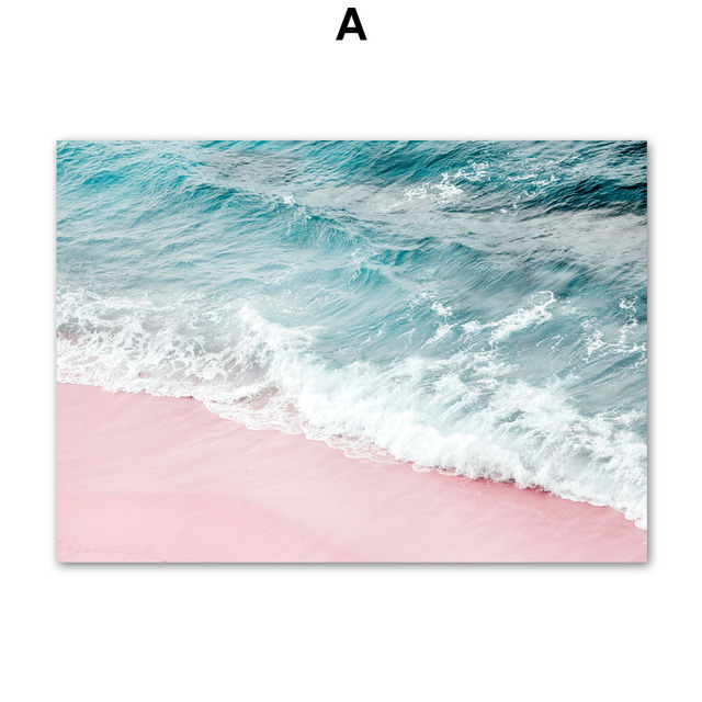 Obraz na płótnie Wall Art Nordic - Różowy krajobraz plaża i palmy - dekoracja salonu - Wianko - 3