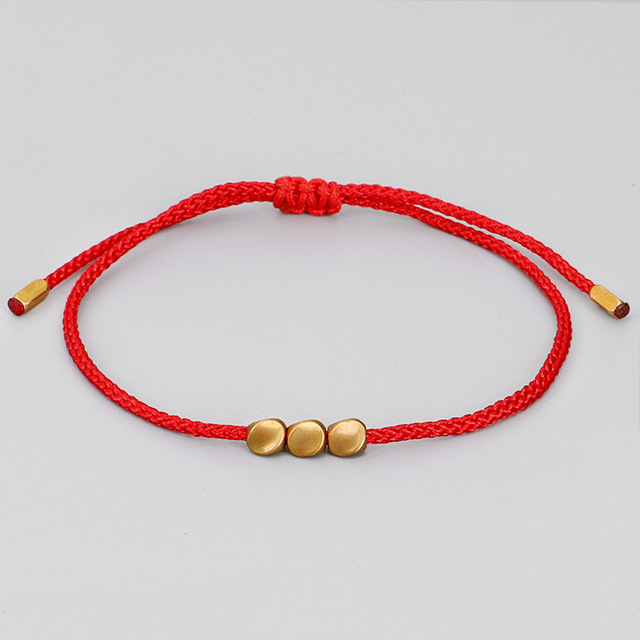 Ręcznie robione tybetańskie bransoletki buddyzmu - szeroki czerwony sznurek, miedziane koraliki - Wianko - 8