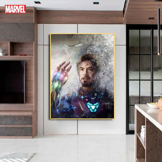 Iron Man - Wiszące płótno z malarstwem Marvel, postać superbohatera z filmu, idealne na dekorację ścian w sypialni dziecięcej - Wianko - 4