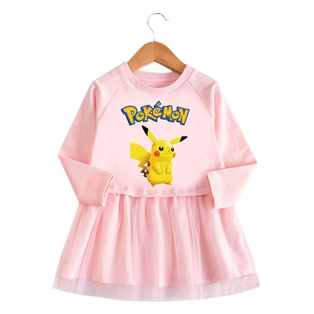 Sukienka Pikachu Pokemon z długim rękawem dla dziewczynki - siatka księżniczki wiosenna vestido - Wianko - 3