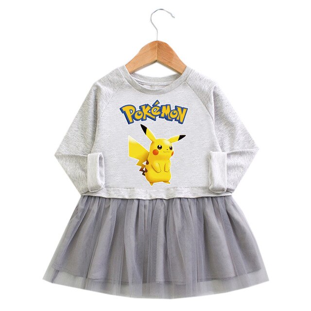 Sukienka Pikachu Pokemon z długim rękawem dla dziewczynki - siatka księżniczki wiosenna vestido - Wianko - 4