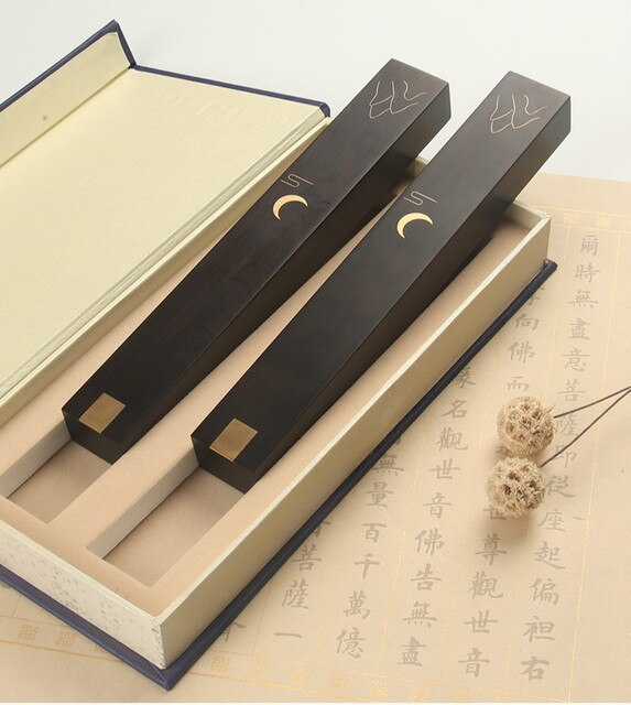 Praktyczne drewniane przyciski do papieru w stylu chińskiego drzewa sandałowego z mosiężnymi zdobieniami - zestaw kaligraficzny dla dorosłych w pudełku - Wianko - 7