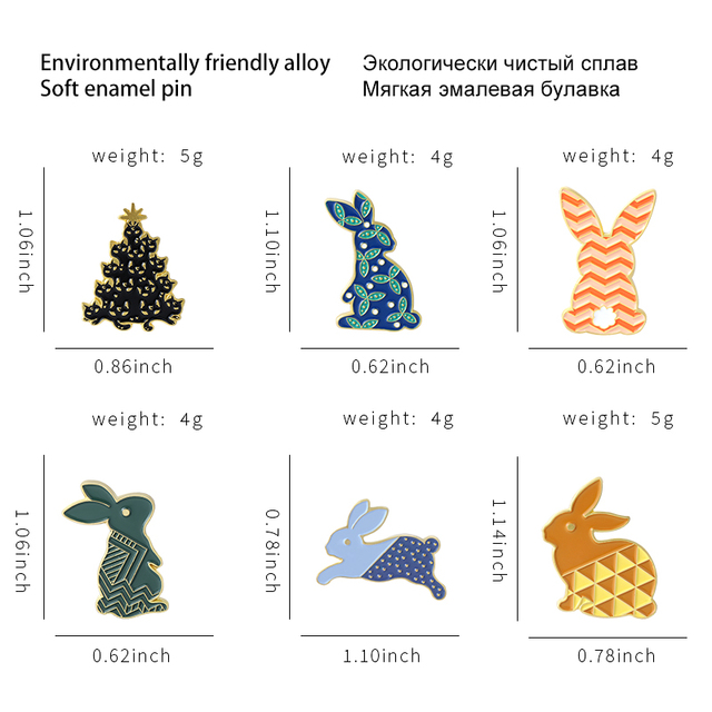 Słodkie króliki - emaliowane broszki w kształcie trójkątów z falistymi liniami drzewa - Wianko - 1
