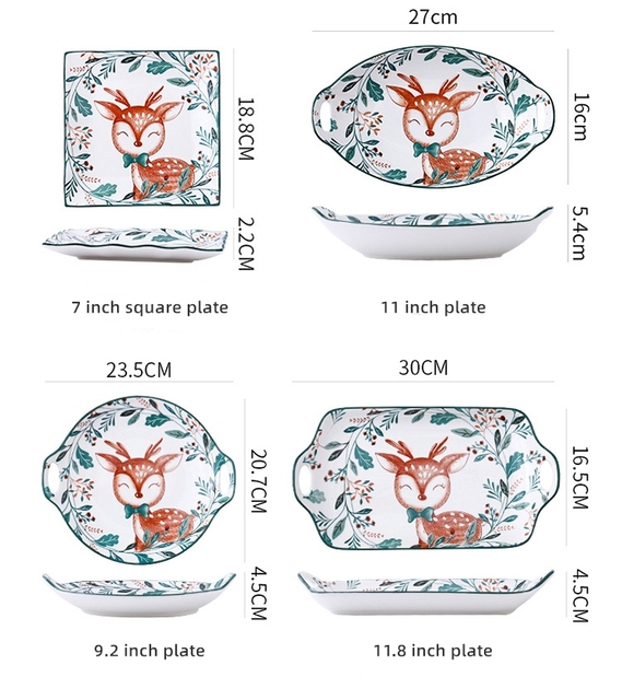 Ręcznie malowane ceramiczne talerze w stylu japońskiego Cartoon Deer do dzieci - makaron, ryż, deser, podawanie talerzyków - Wianko - 28