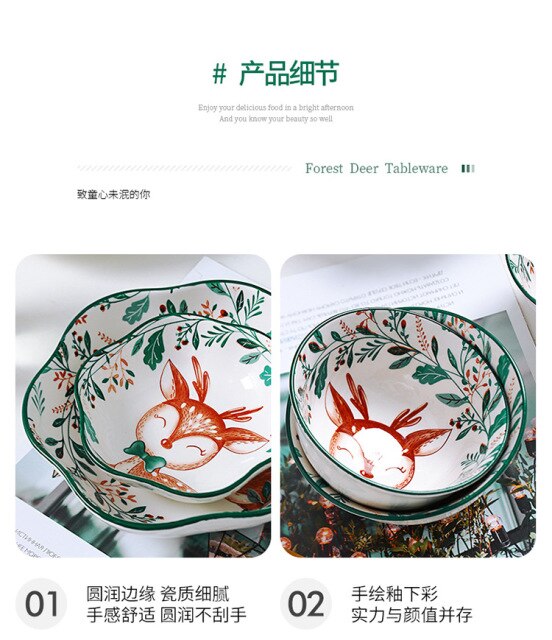Ręcznie malowane ceramiczne talerze w stylu japońskiego Cartoon Deer do dzieci - makaron, ryż, deser, podawanie talerzyków - Wianko - 20