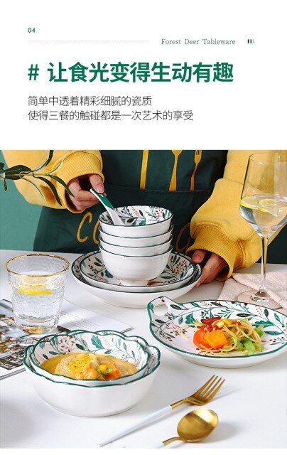 Ręcznie malowane ceramiczne talerze w stylu japońskiego Cartoon Deer do dzieci - makaron, ryż, deser, podawanie talerzyków - Wianko - 11
