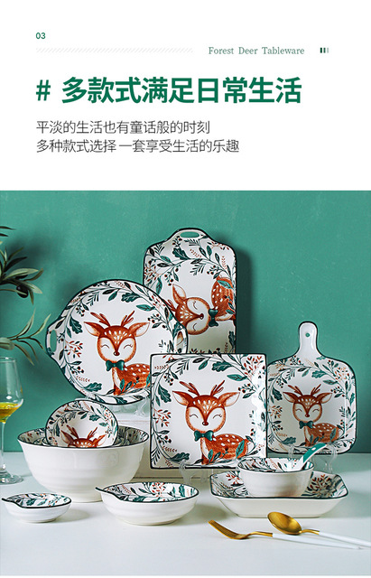 Ręcznie malowane ceramiczne talerze w stylu japońskiego Cartoon Deer do dzieci - makaron, ryż, deser, podawanie talerzyków - Wianko - 31
