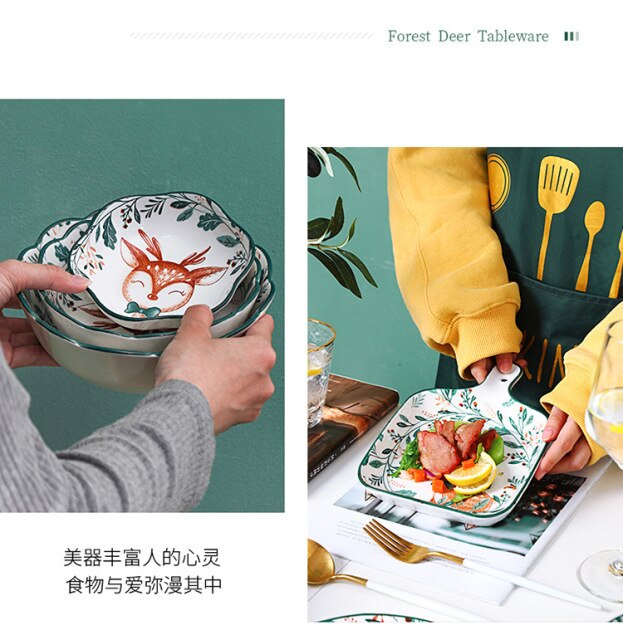 Ręcznie malowane ceramiczne talerze w stylu japońskiego Cartoon Deer do dzieci - makaron, ryż, deser, podawanie talerzyków - Wianko - 13