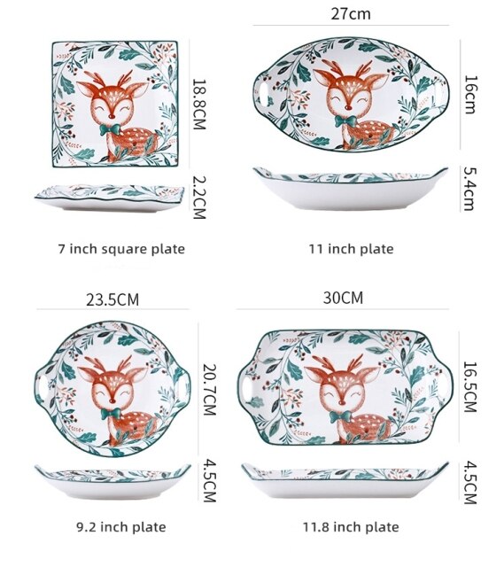 Ręcznie malowane ceramiczne talerze w stylu japońskiego Cartoon Deer do dzieci - makaron, ryż, deser, podawanie talerzyków - Wianko - 7