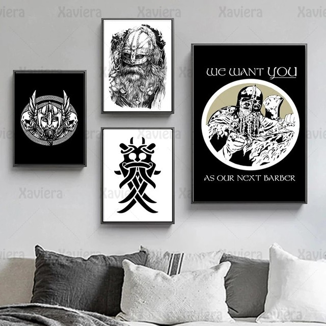 Mitologia nordycka: klasyczny mroczny wojownik żołnierz - płótno, czarno-białe malarstwo na płótnie - nowoczesne plakaty Wall Art Picture - dekoracja wnętrza - Wianko - 2