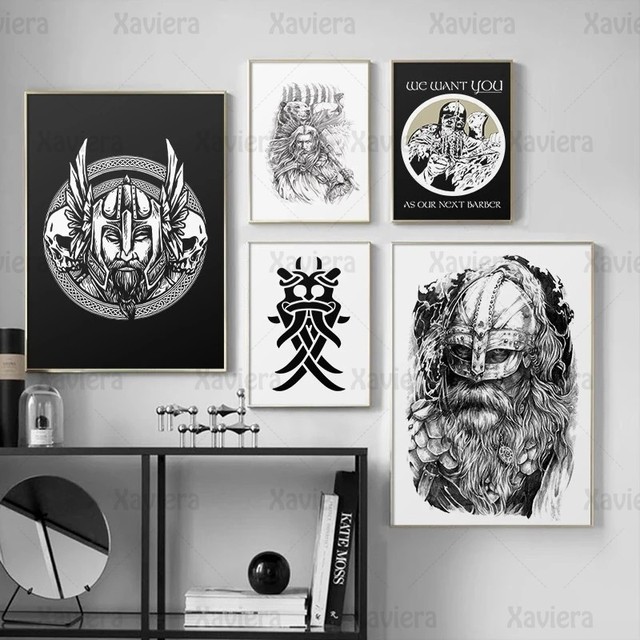 Mitologia nordycka: klasyczny mroczny wojownik żołnierz - płótno, czarno-białe malarstwo na płótnie - nowoczesne plakaty Wall Art Picture - dekoracja wnętrza - Wianko - 5