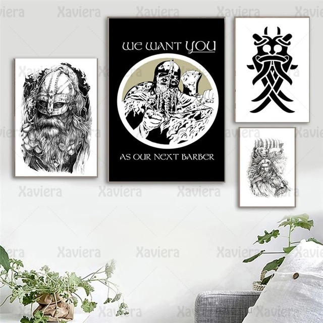 Mitologia nordycka: klasyczny mroczny wojownik żołnierz - płótno, czarno-białe malarstwo na płótnie - nowoczesne plakaty Wall Art Picture - dekoracja wnętrza - Wianko - 1